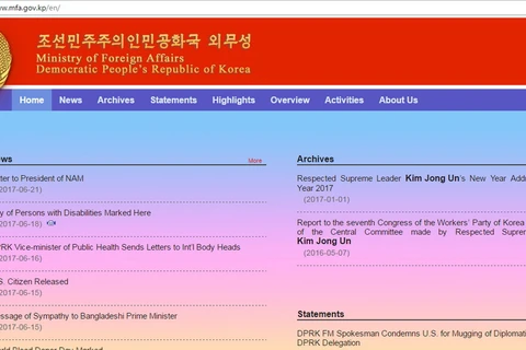 Giao diện trang web của Bộ Ngoại giao Triều Tiên.