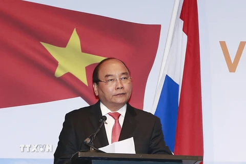 Thủ tướng Nguyễn Xuân Phúc tham dự và phát biểu tại Diễn đàn Doanh nghiệp Việt Nam-Hà Lan. (Ảnh: Thống Nhất/TTXVN) 