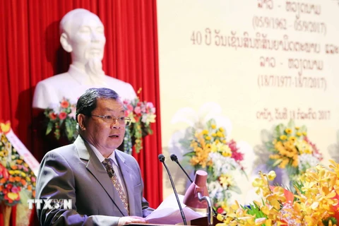 Ông Khamsene Phommaseng, Tổng Lãnh sự nước Cộng hòa Dân chủ Nhân dân Lào tại Đà Nẵng, phát biểu tại lễ kỷ niệm. (Ảnh: Trần Lê Lâm/TTXVN)