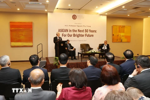 Tổng Bí thư Nguyễn Phú Trọng đến dự và phát biểu tại Trung tâm nghiên cứu chiến lược và quốc tế (CSIS). (Ảnh: Trí Dũng/TTXVN)