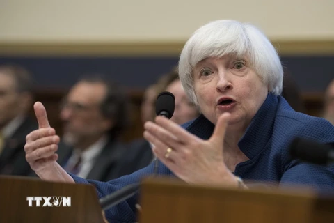 Chủ tịch Fed Janet Yellen trong phiên điều trần tại Ủy ban dịch vụ tài chính Hạ viện Mỹ ở thủ đô Washington. (Nguồn: AFP/TTXVN)