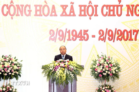  Thủ tướng Nguyễn Xuân Phúc phát biểu tại tiệc chiêu đãi. (Ảnh: Thống Nhất/TTXVN)