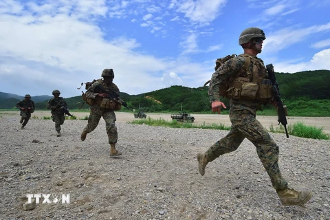 Binh sỹ Hàn Quốc tham gia cuộc tập trận chung với Mỹ. (Nguồn: AFP/TTXVN)