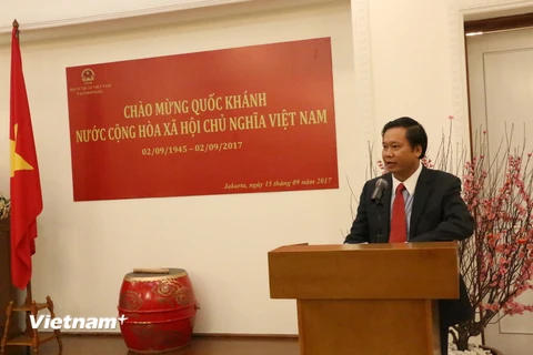 Đại sứ Việt Nam tại Indonesia Hoàng Anh Tuấn phát biểu tại lễ kỷ niệm. (Ảnh: Trần Chiến/Vietnam+)