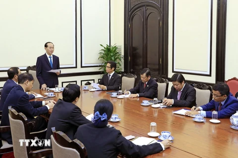 Chủ tịch nước Trần Đại Quang có buổi làm việc với lãnh đạo Hội đồng Tư vấn kinh doanh APEC 2017. (Ảnh: Nhan Sáng/TTXVN)
