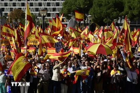 Tuần hành ủng hộ sự toàn vẹn lãnh thổ của Tây Ban Nha. (Nguồn: AFP/TTXVN)