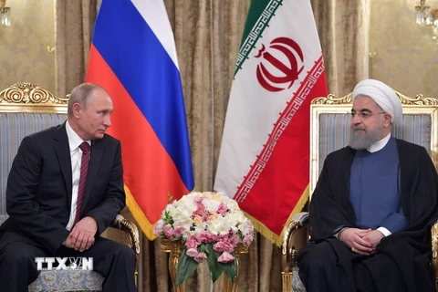 Tổng thống Iran Hassan Rouhani (phải) và Tổng thống Nga Vladimir Putin trong cuộc gặp tại Tehran ngày 1/11. (Nguồn: AFP/TTXVN)