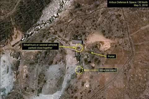 Bãi thử hạt nhân Punggye-ri của Triều Tiên ngày 5/5/2016. (Nguồn: 38 North/TTXVN) 
