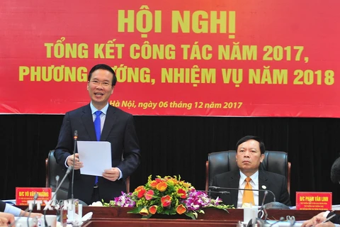 Trưởng Ban Tuyên giáo Trung ương Võ Văn Thưởng phát biểu chỉ đạo Hội nghị. (Ảnh: Nguyễn Khang/TTXVN)