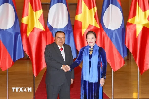 Chủ tịch Quốc hội Nguyễn Thị Kim Ngân tiếp Tổng Bí thư, Chủ tịch nước Cộng hòa Dân chủ Nhân dân Lào. (Ảnh: Doãn Tấn/TTXVN)