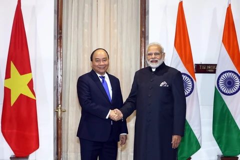 Thủ tướng Nguyễn Xuân Phúc hội đàm với Thủ tướng Ấn Độ Narendra Modi. (Ảnh: Thống Nhất/TTXVN)