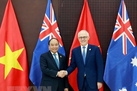Thủ tướng Nguyễn Xuân Phúc tiếp Thủ tướng Australia Malcolm Turnbull tháng 11/2017. (Ảnh: TTXVN)