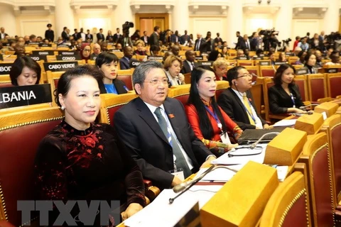 Chủ tịch Quốc hội Nguyễn Thị Kim Ngân dự Phiên họp toàn thể của Đại hội đồng Liên minh Nghị viện thế giới lần thứ 137. (Ảnh: Trọng Đức/TTXVN)