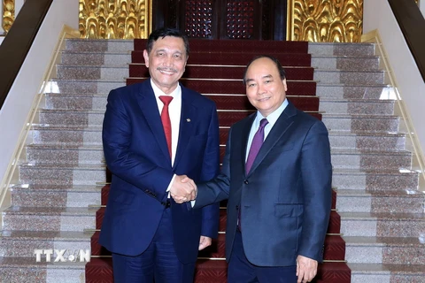 Thủ tướng Nguyễn Xuân Phúc tiếp ông Luhut Binsar Pandjaitan, Bộ trưởng Điều phối Biển Indonesia. (Ảnh: Thống Nhất/TTXVN)