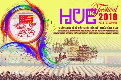 Poster chính thức của Festival Huế 2018. (Ảnh: Quốc Việt/TTXVN)