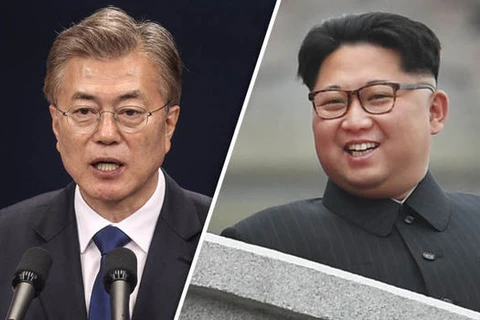Tổng thống Hàn Quốc Moon Jae-in và nhà lãnh đạo Triều Tiên Kim Jong-un. (Nguồn: Daily Express)
