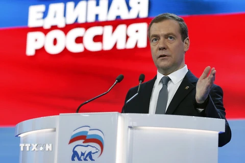 Thủ tướng Nga Dmitry Medvedev phát biểu tại Moskva. (Nguồn: AFP/TTXVN)