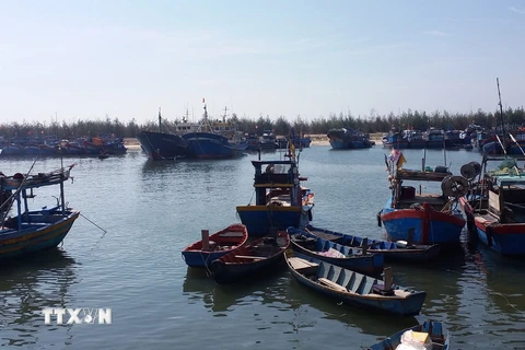 Luồng vào cảng cá Bến Lội-Bình Châu bị bồi lấp, nhiều tàu cá phải nằm bờ. (Ảnh: Hoàng Nhị/TTXVN)