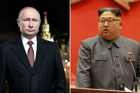 Tổng thống Nga Putin (trái) và nhà lãnh đạo Triều Tiên Kim Jong-un. (Nguồn: Sky News)