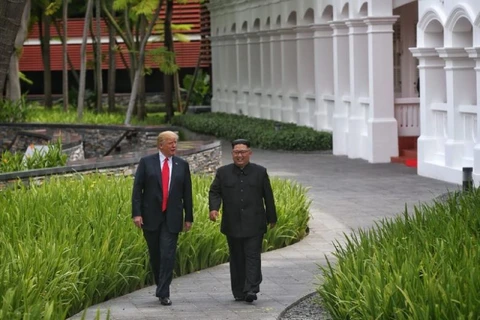 Tổng thống Mỹ Trump và nhà lãnh đạo Triều Tiên Kim Jong-un. (Nguồn: ST)