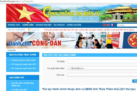 Ảnh chụp màn hình Cổng Thông tin điện tử tỉnh Thừa Thiên-Huế. 