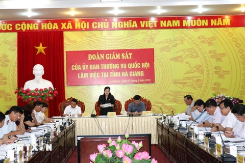 Trưởng ban Dân nguyện Nguyễn Thanh Hải phát biểu tại buổi làm việc. (Ảnh: Minh Tâm/TTXVN)