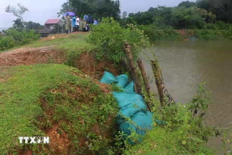 Hồ Yên Lão tại xã Thành Vân, huyện Thạch Thành, Thanh Hóa bị hư hại nghiêm trọng sau bão số 4. (Ảnh: Trịnh Duy Hưng/TTXVN)