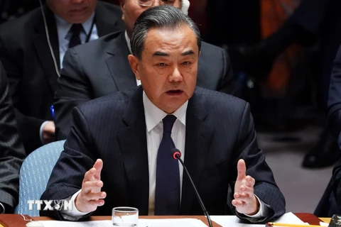 Bộ trưởng Ngoại giao Trung Quốc Vương Nghị phát biểu tại cuộc họp Hội đồng bảo an Liên hợp quốc ở New York, Mỹ ngày 27/9/2018. (Ảnh: AFP/TTXVN)