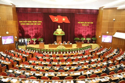 Hội nghị lần thứ tám Ban Chấp hành Trung ương Đảng Cộng sản Việt Nam khóa XII khai mạc trọng thể tại Trụ sở Trung ương Đảng, Hà Nội. (Ảnh: Trí Dũng/TTXVN)