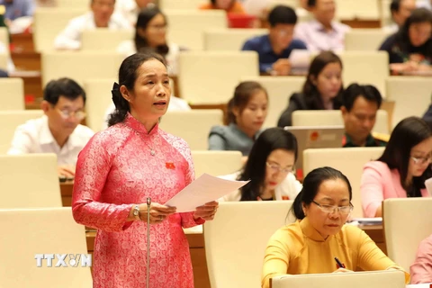 Đại biểu Quốc hội tỉnh Trà Vinh Trần Thị Huyền Trân phát biểu. (Ảnh: Phương Hoa/TTXVN)