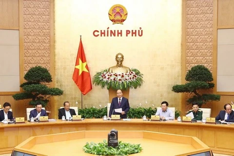 Thủ tướng Nguyễn Xuân Phúc phát biểu tại phiên họp Chính phủ thường kỳ tháng 10. (Ảnh: Thống Nhất/TTXVN)