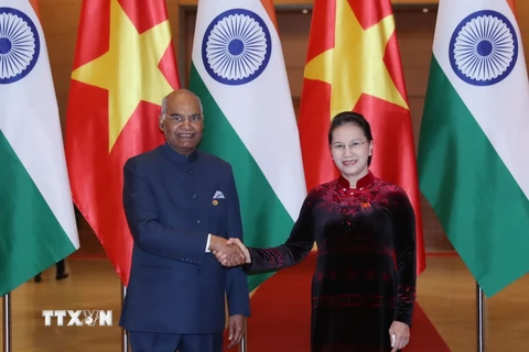 Chủ tịch Quốc hội Nguyễn Thị Kim Ngân hội kiến Tổng thống Ấn Độ Ram Nath Kovind đang có chuyến thăm cấp Nhà nước tới Việt Nam. (Ảnh: Trọng Đức/TTXVN)