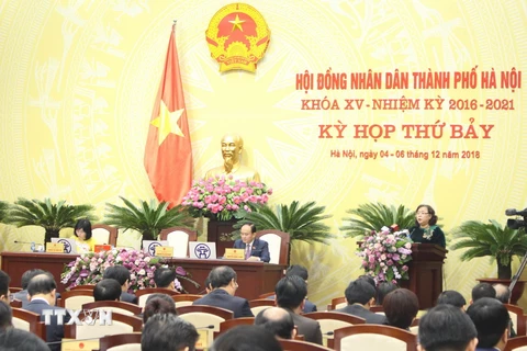 Quang cảnh Kỳ họp thứ 7, Hội đồng nhân dân thành phố Hà Nội khóa XV. (Ảnh: Nguyễn Thắng/TTXVN)