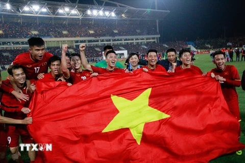 Niềm vui bất tận của các cầu thủ Việt Nam với danh hiệu vô địch AFF Suzuki Cup 2018. (Ảnh: Trọng Đạt/TTXVN)