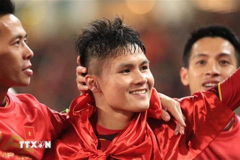 Nụ cười rạng rỡ của Quang Hải - cầu thủ xuất sắc của đội tuyển Việt Nam trong hành trình chinh phục AFF Suzuki Cup 2018. (Ảnh: Trọng Đạt/TTXVN)
