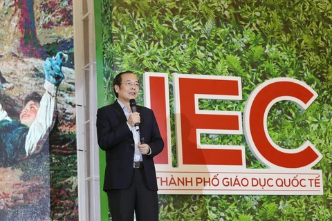 Tiến sỹ Đỗ Mạnh Cường, Thường trực Hội đồng Giáo dục Tập đoàn Nguyễn Hoàng hệ sinh thái giáo dục tại IEC Quảng Ngãi. (Nguồn: Vietnam+)