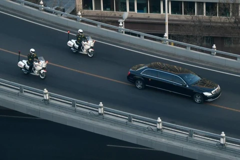 Xe chở nhà lãnh đạo Triều Tiên Kim Jong-un tại Bắc Kinh. (Nguồn: AFP)