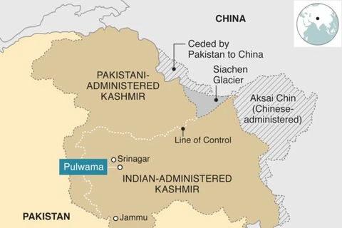 Pulwama - nơi xảy ra vụ đánh bom liều chết. (Nguồn:BBC)