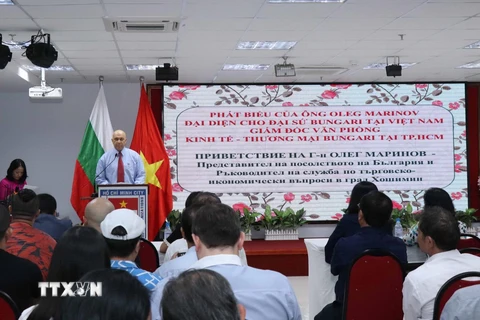 Quang cảnh buổi họp mặt kỷ niệm 141 năm Quốc khánh Cộng hòa Bulgaria, được tổ chức tại Thành phố Hồ Chí Minh. (Ảnh: Xuân Khu/TTXVN)