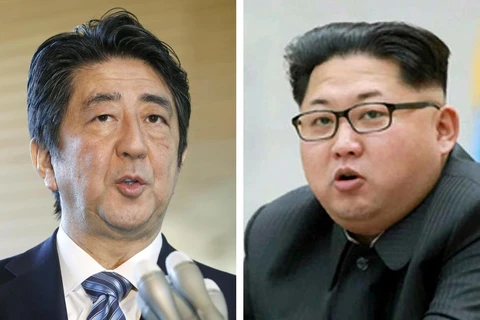 Thủ tướng Nhật Bản Shinzo Abe và nhà lãnh đạo Triều Tiên Kim Jong-un. (Nguồn: The Japan Times)