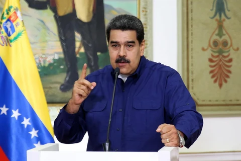 Tổng thống Venezuela Nicolas Maduro tại cuộc họp báo ở Caracas, Venezuela ngày 11/3. (Ảnh: AFP/TTXVN)