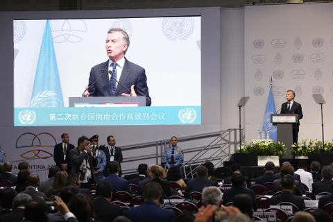 Tổng thống Argentina Mauricio Macri phát biểu khai mạc hội nghị. (Ảnh: Hoài Nam/TTXVN)