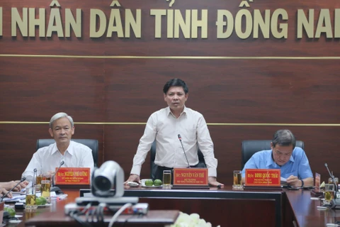 Bộ trưởng Bộ Giao thông Vận tải Nguyễn Văn Thể phát biểu tại buổi làm việc với UBND tỉnh Đồng Nai. (Ảnh: Sỹ Tuyên/TTXVN)