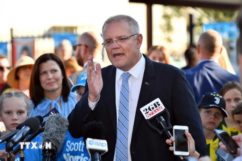 Thủ tướng Australia Scott Morrison trả lời báo giới tại Sydney ngày 18/5. (Ảnh: AFP/TTXVN)