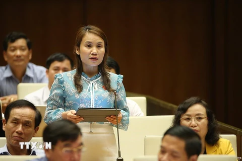Đại biểu Quốc hội tỉnh Thanh Hóa Bùi Thị Thủy đặt câu hỏi chất vấn. (Ảnh: Dương Giang/TTXVN)