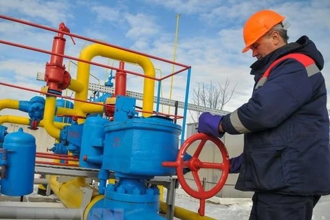 Nhân viên kiểm tra các thiết bị tại khu dự trữ khí đốt Dashava gần thị trấn Stryi, miền Tây Ukraine. (Nguồn: EPA/TTXVN)