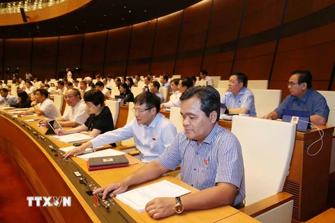 Đại biểu Quốc hội Thành phố Hồ Chí Minh biểu quyết thông qua một dự án luật. (Ảnh: Phương Hoa/TTXVN)