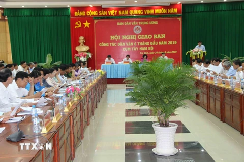 Quang cảnh Hội nghị giao ban công tác dân vận khu vực Tây Nam Bộ tại Trà Vinh. (Ảnh: Phúc Sơn/TTXVN)