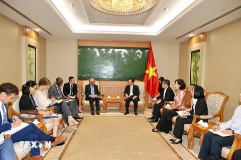 Phó Thủ tướng Phạm Bình Minh tiếp Nhóm không chính thức các Đại sứ về sự hợp tác phát triển IAGDC. (Ảnh: Dương Giang/TTXVN)