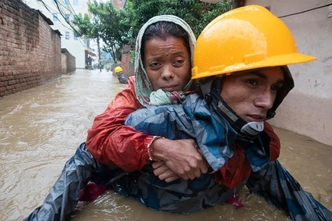 Lũ lụt ở Nepal. (Nguồn: EPA)